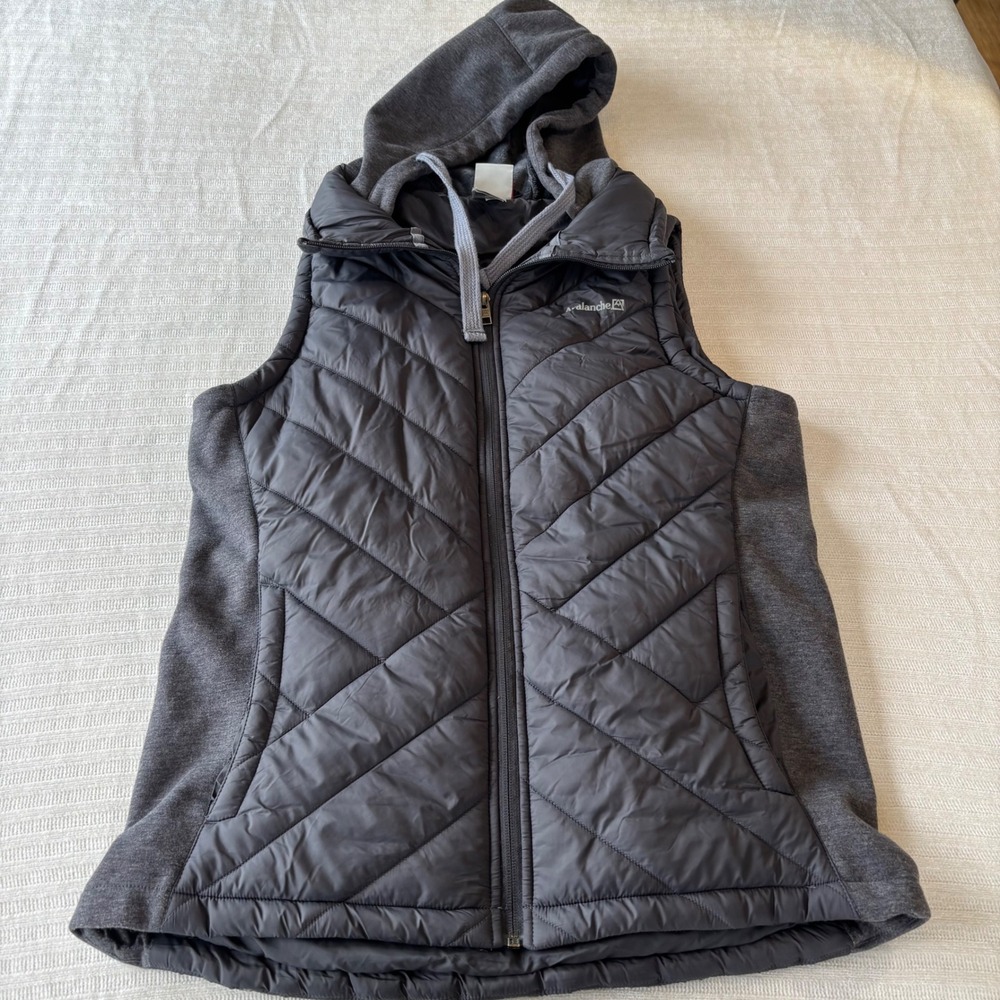 Avalanche Womens Gray Quilted Puffer Vest Hooded Hybrid Jacket WSE6450 L